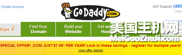 GoDaddy .COM域名优惠码：7.99美元注册/转入.COM！