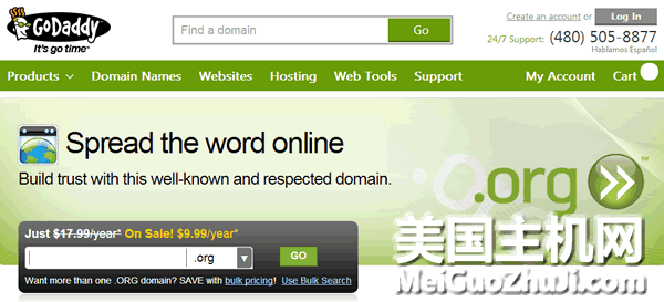 GoDaddy .ORG优惠码：注册.ORG域名仅需9.99美元！