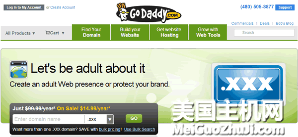 GoDaddy .XXX域名优惠码：注册.XXX域名优惠价14.99美元！